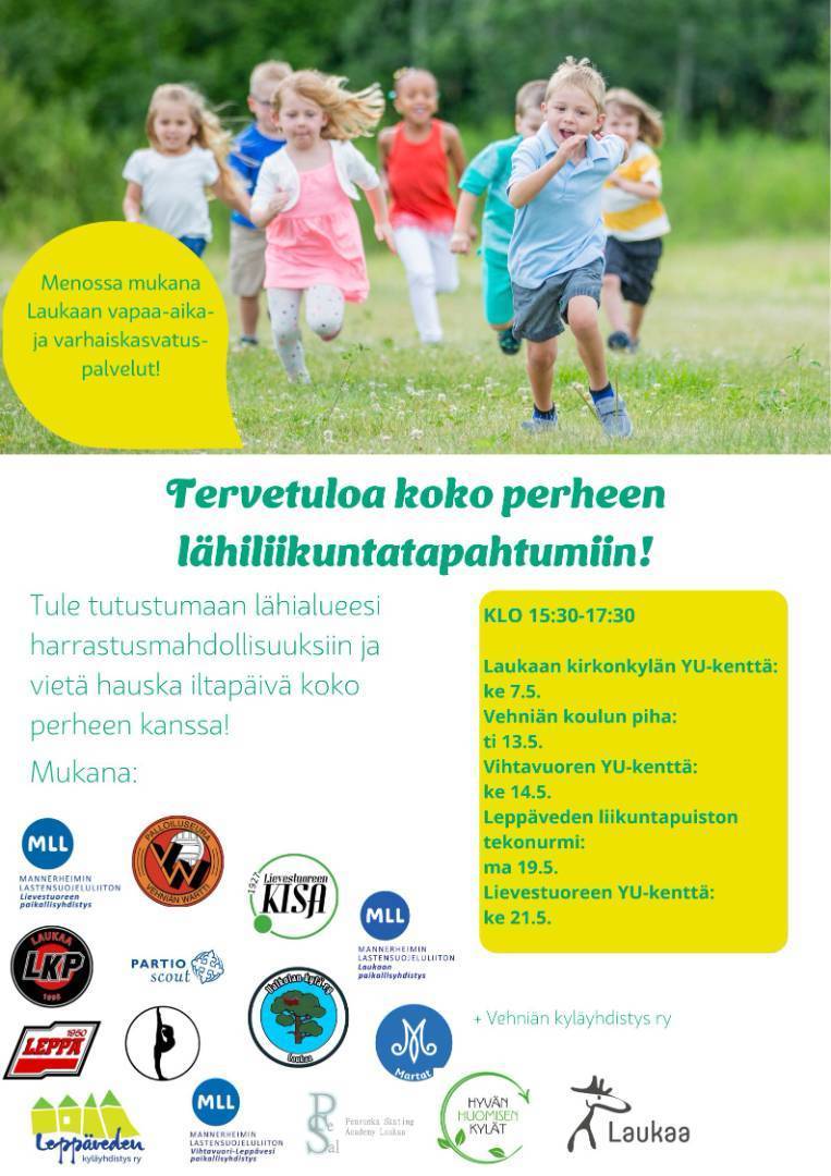 Lähiliikuntatapahtuma Laukaassa ke 7.5. klo 15.30-17.30