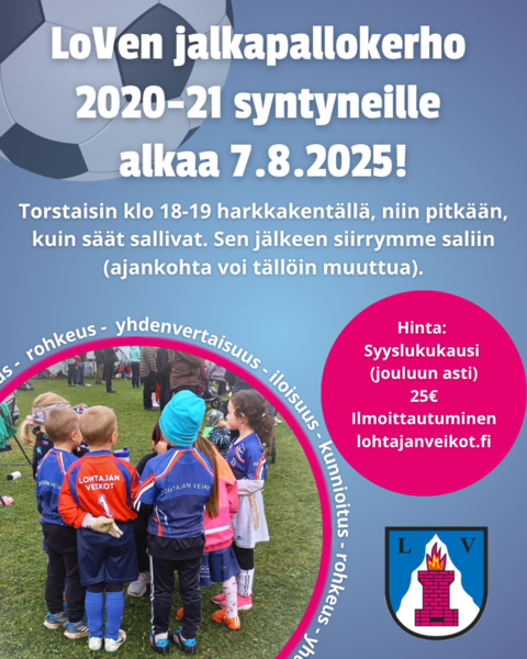Jalkapallokerho 2020-21 syntyneille alkaa elokuussa!