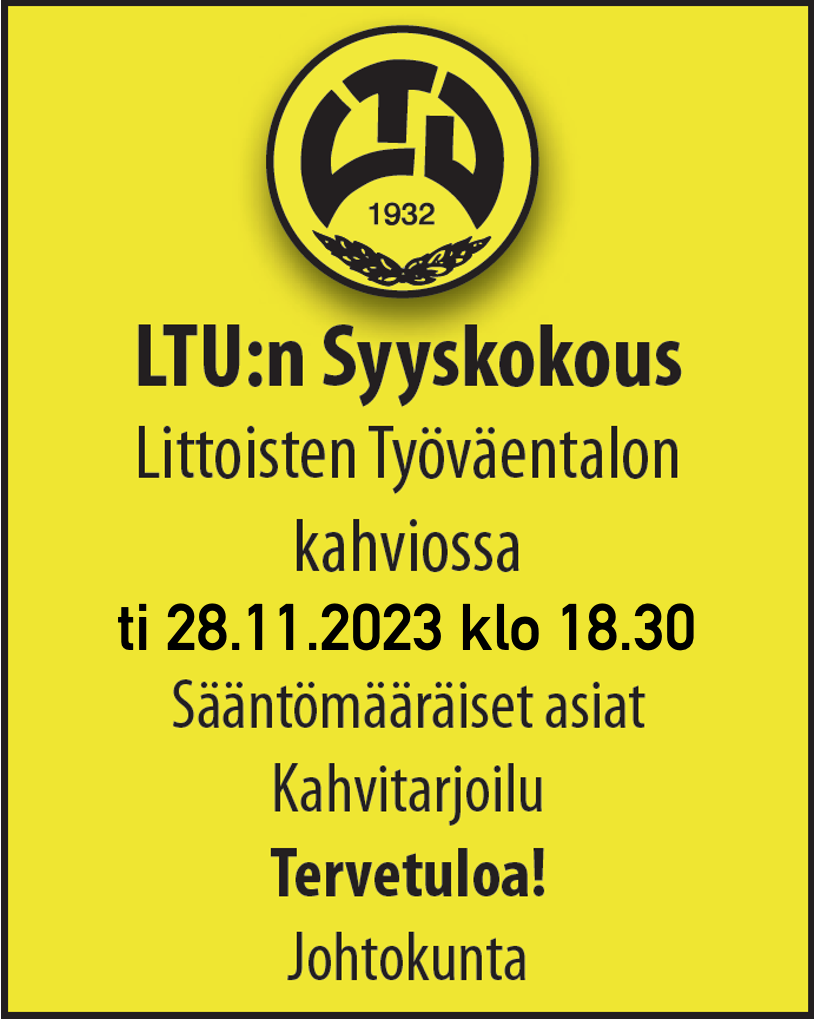 LTU ry:n syyskokous järjestetään 28.11.