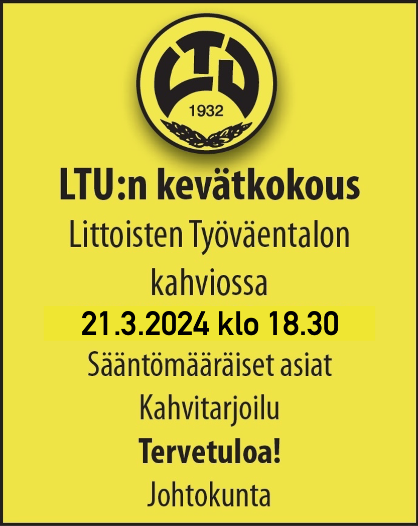LTU ry:n kevätkokous järjestetään 21.3.