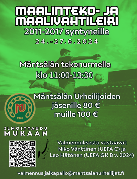 Maalinteko- & maalivahtileiri 24.-27.6.2024