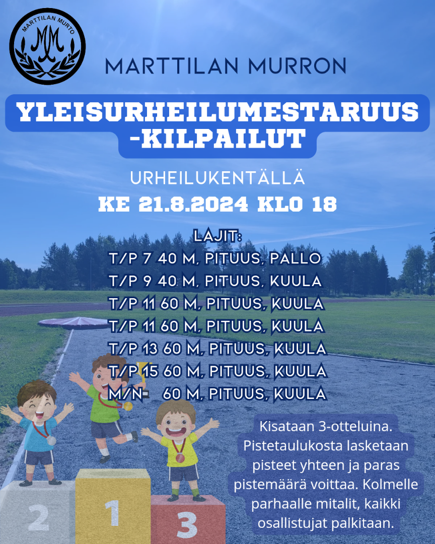 Marttilan Murron yleisurheilumestaruuskilpailut ke 21.8.2024 klo 18