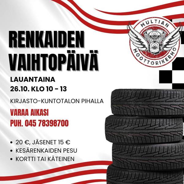 Renkaiden vaihtopäivä 26.10.2024