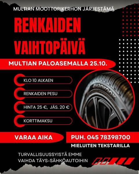 Renkaiden vaihtopäivä 25.10.