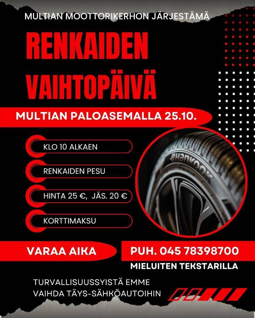 Renkaiden vaihtopäivä 25.10.