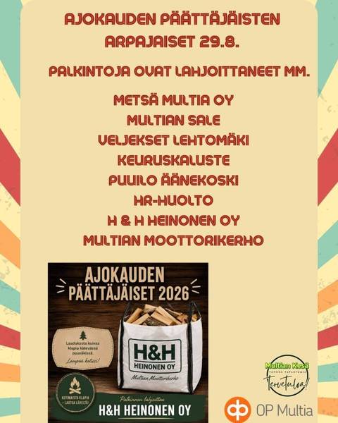 Ajokauden päättäjäisten arpajaiset 29.8.
