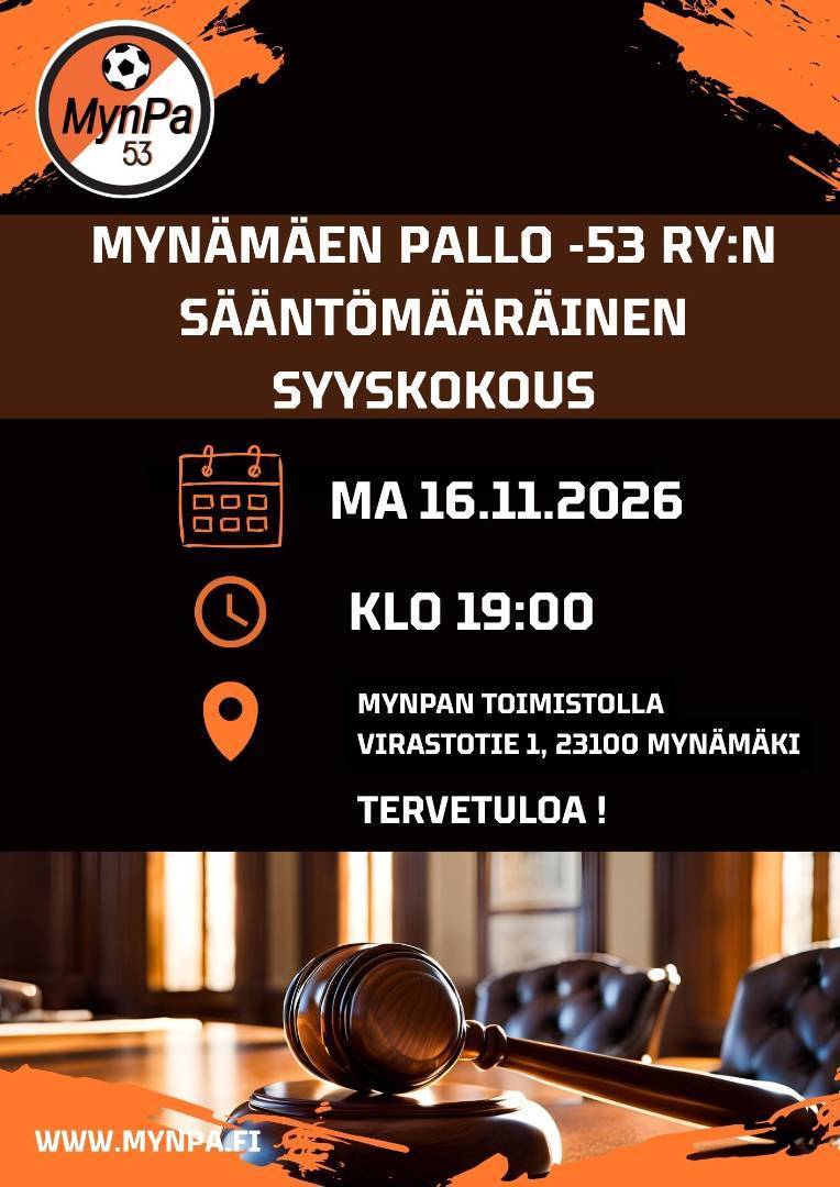 Seuran syyskokous 16.11.2026 klo 19:00