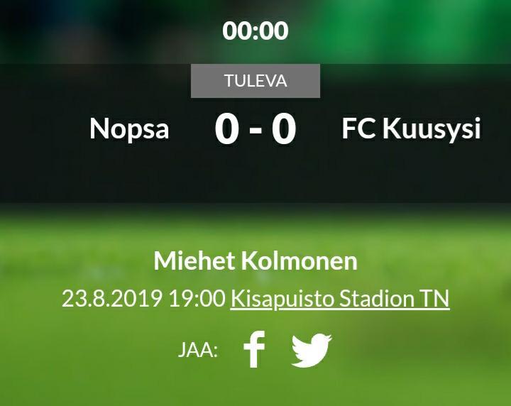 Nopsa - FC Kuusysi Kisapuiston Stadionilla 23.8. klo. 19.00