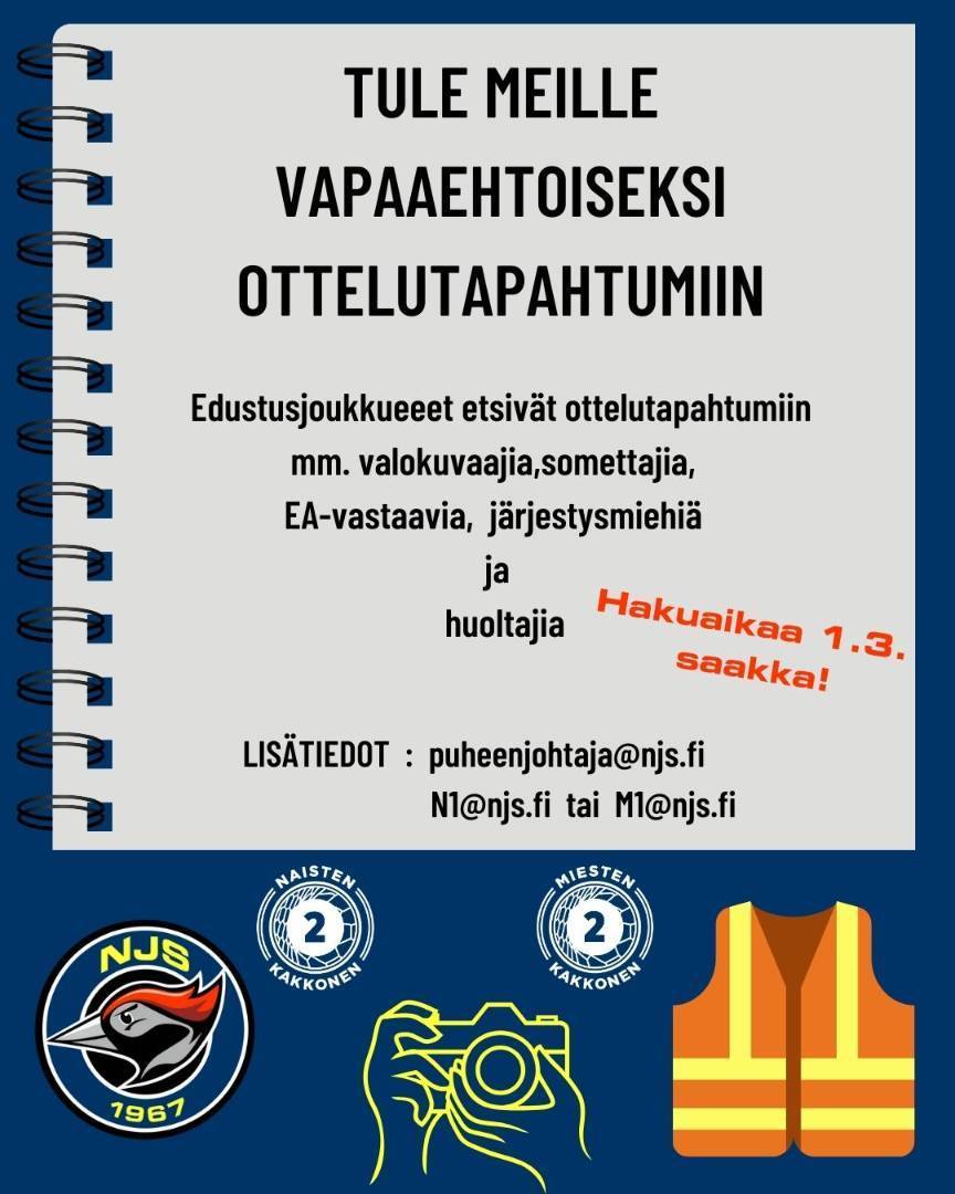 ​Tule mukaan vapaaehtoiseksi NJS:n ottelutapahtumiin!