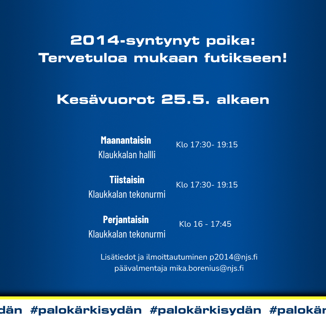 Vuonna 2014 syntynyt poika, tule mukaan ikäkausijoukkueeseen
