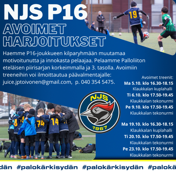 NJS P16 järjestää avoimia harjoituksia tavoitteellisella harjoituspolulla - tervetuloa mukaan!