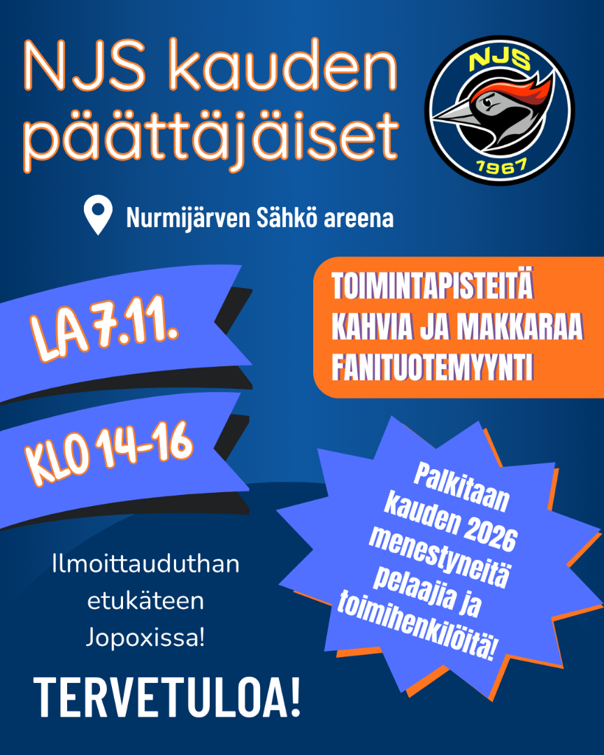Kauden päättäjäiset la 7.11. klo 14-16