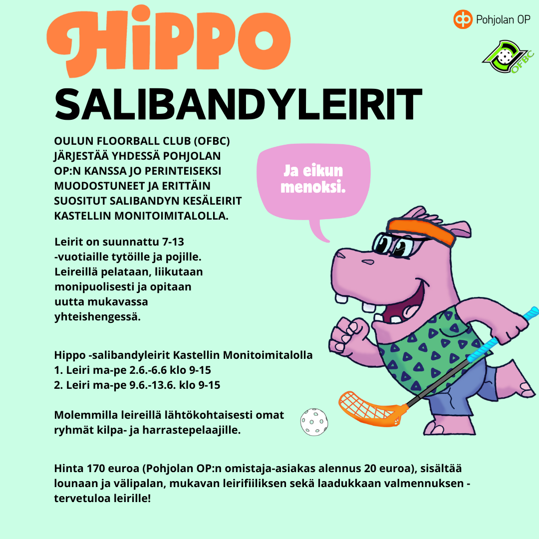 Ilmoittautuminen Pohjolan OP:n ja OFBC:n Hippo-kesäleireille aukeaa 14.3. klo 16.