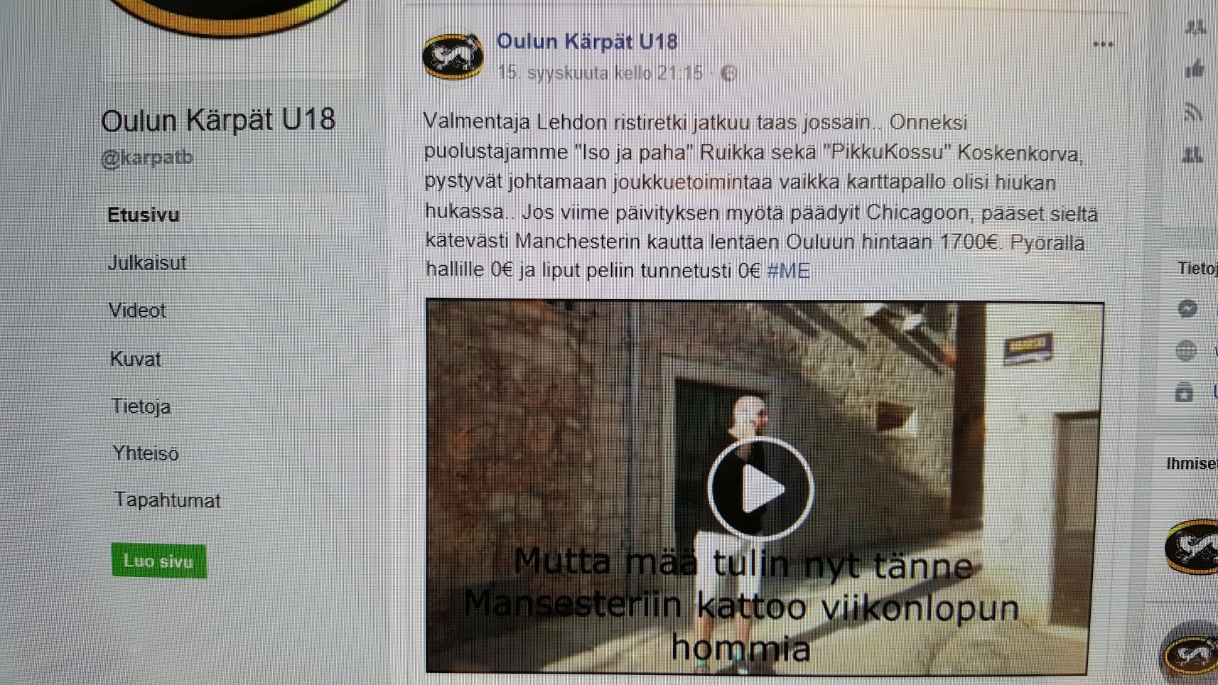 Seuraa Oulun Kärpät U18 joukkuetta facebookissa !