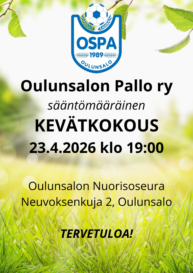 Oulunsalon Pallo ry sääntömääräinen kevätkokous 23.4.2026