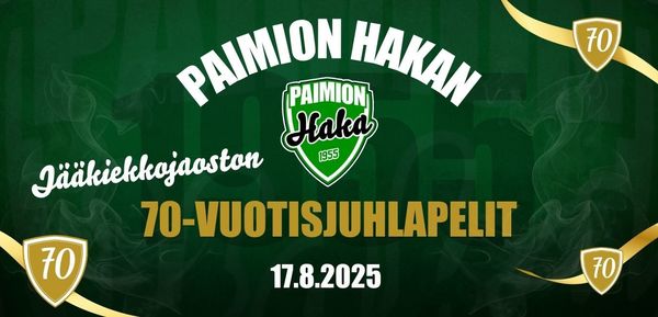 Tulevana sunnuntaina pelataan Paimion Hakan jääkkiekkojoukkueiden 70-vuotisjuhlapelejä kotijäällä!