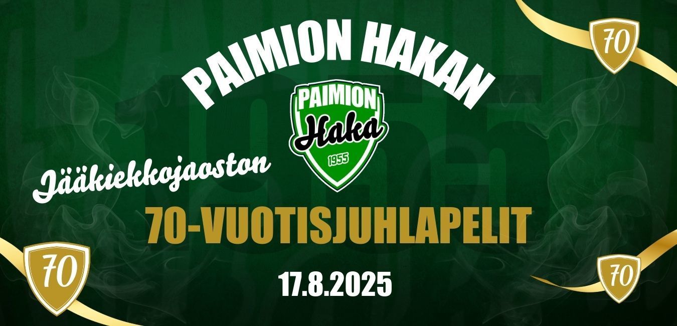 Tulevana sunnuntaina pelataan Paimion Hakan jääkkiekkojoukkueiden 70-vuotisjuhlapelejä kotijäällä!