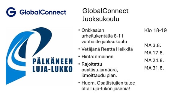 Ilmoittautuminen Global Connect juoksukouluun alkaa