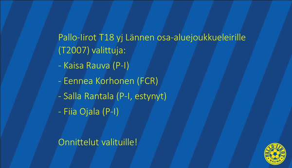 Lännen osa-aluejoukkueleiri valintoja 21.11.2022