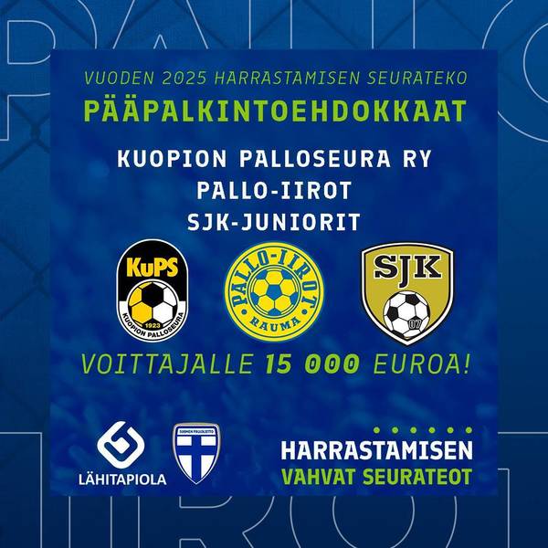 Pallo-Iirot on ehdolla vuoden 2025 harrastamisen seurateon pääpalkinnon voittajaksi