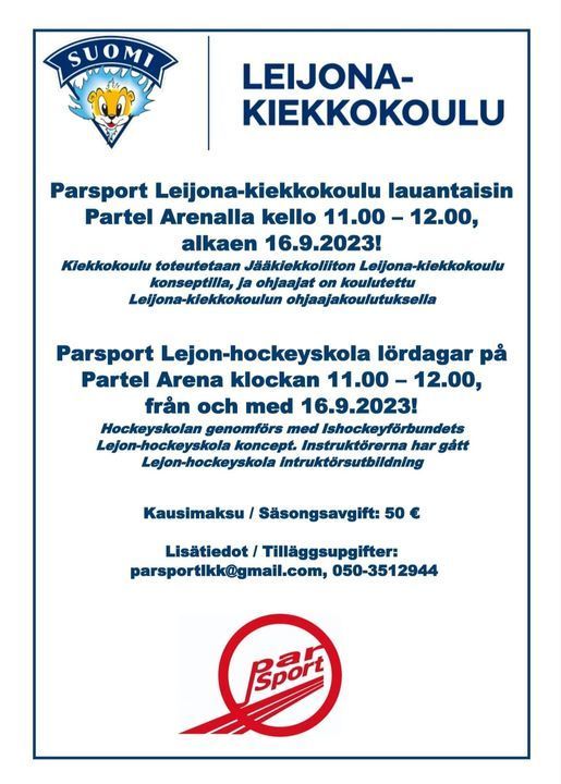Parsport Kiekkokoulu/Hockeyskola 16.9.2023