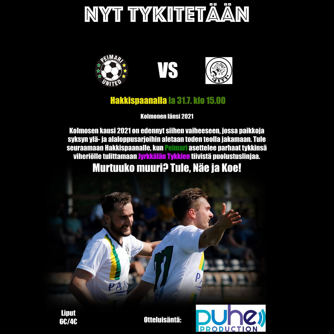 Lauantain 31.7. ottelu JyTyä vastaan on peruttu, vastustajajoukkueen korona-altistumisten takia.
