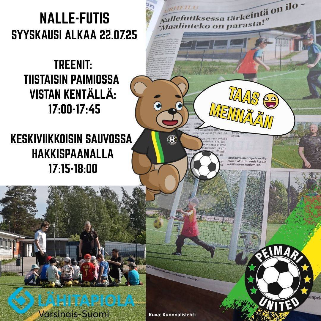 Nallefutis palaa kesätauolta! Treenit jatkuvat taas tiistaista 22.7.