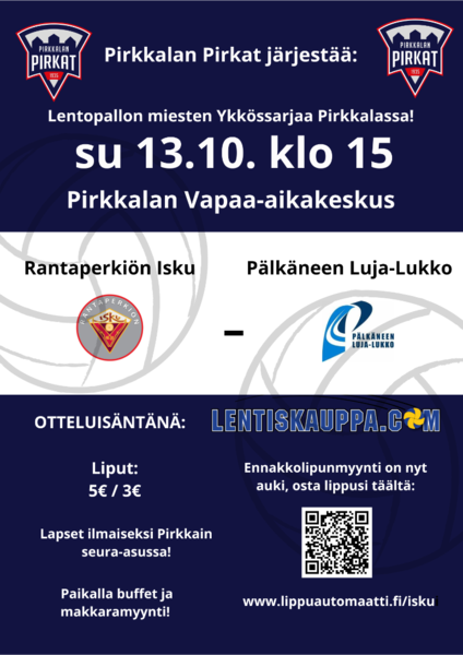 Lentopallon ykkössarjaa Pirkkalassa sunnuntaina 13.10.!