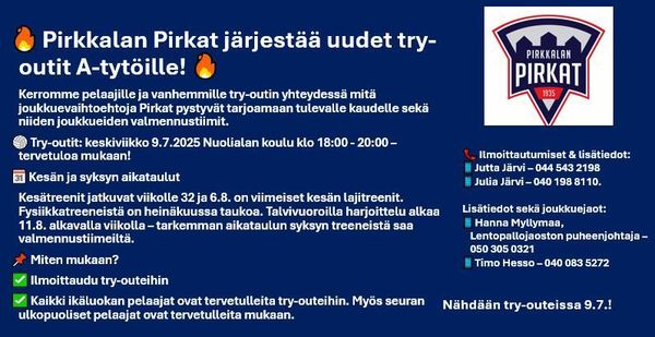 Lentopallon A-tyttöjen try-out keskiviikkona 9.7.2025