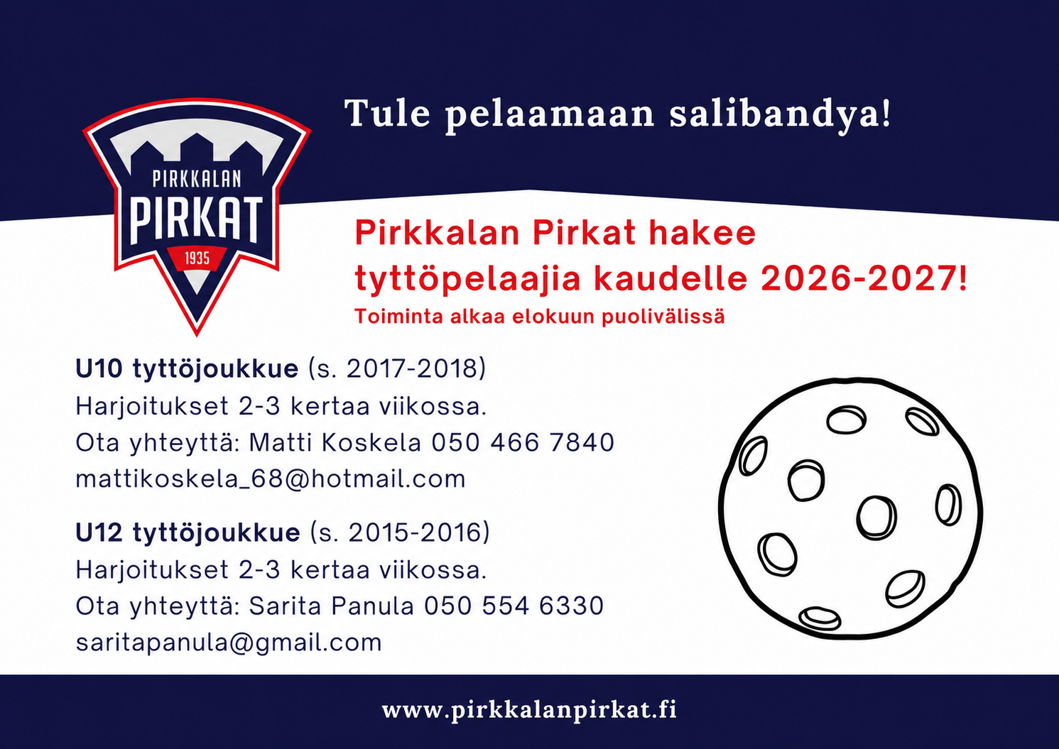 U12-tyttöjoukkue hakee uusia pelaajia kaudelle 2026–2027