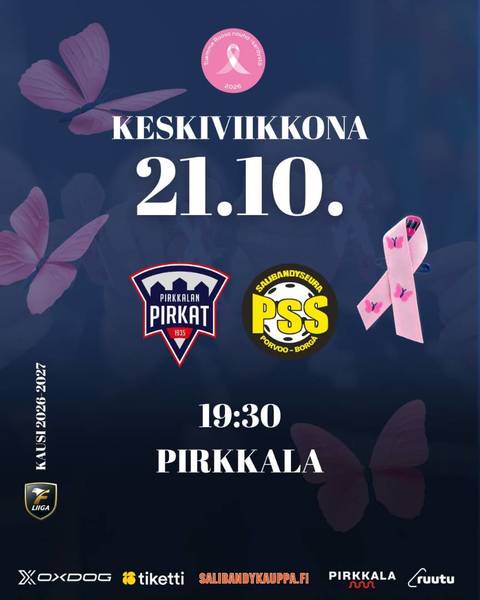 Pirkat pelaa hyvän puolesta - F-liigan Roosa nauha -ottelu vapaa-aikakeskuksella