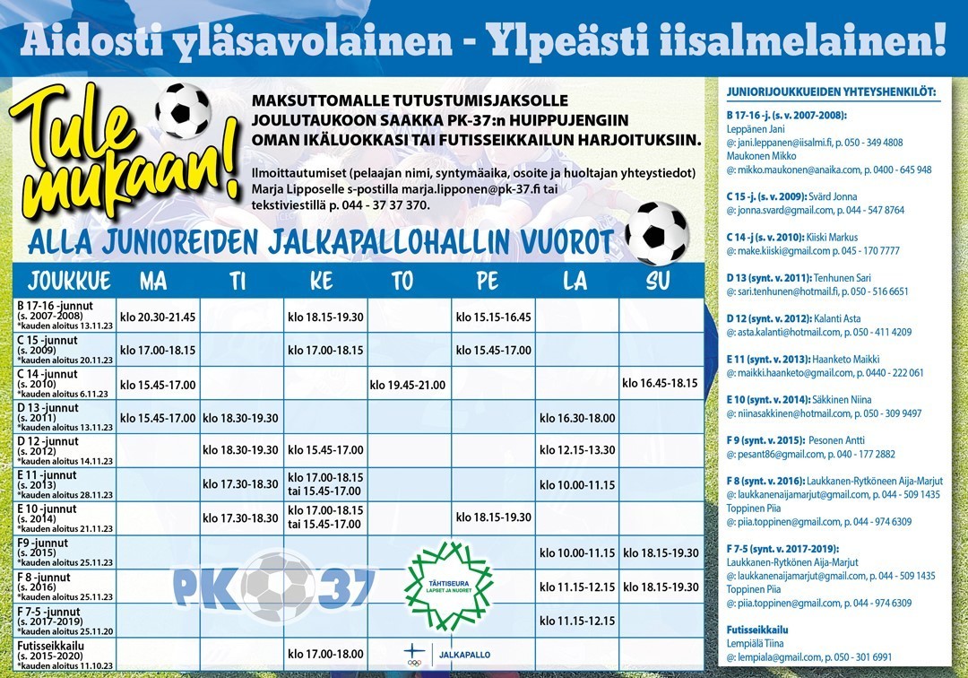 Junioreiden talvivuorot käynnistyvät viikoilla 46-47 - Tule sinäkin mukaan liikkumaan seurassa!