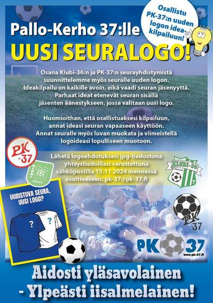 ​Pallo-Kerho 37:lle uusi seuralogo - Osallistu PK-37:n uuden logon ideakilpailuun!