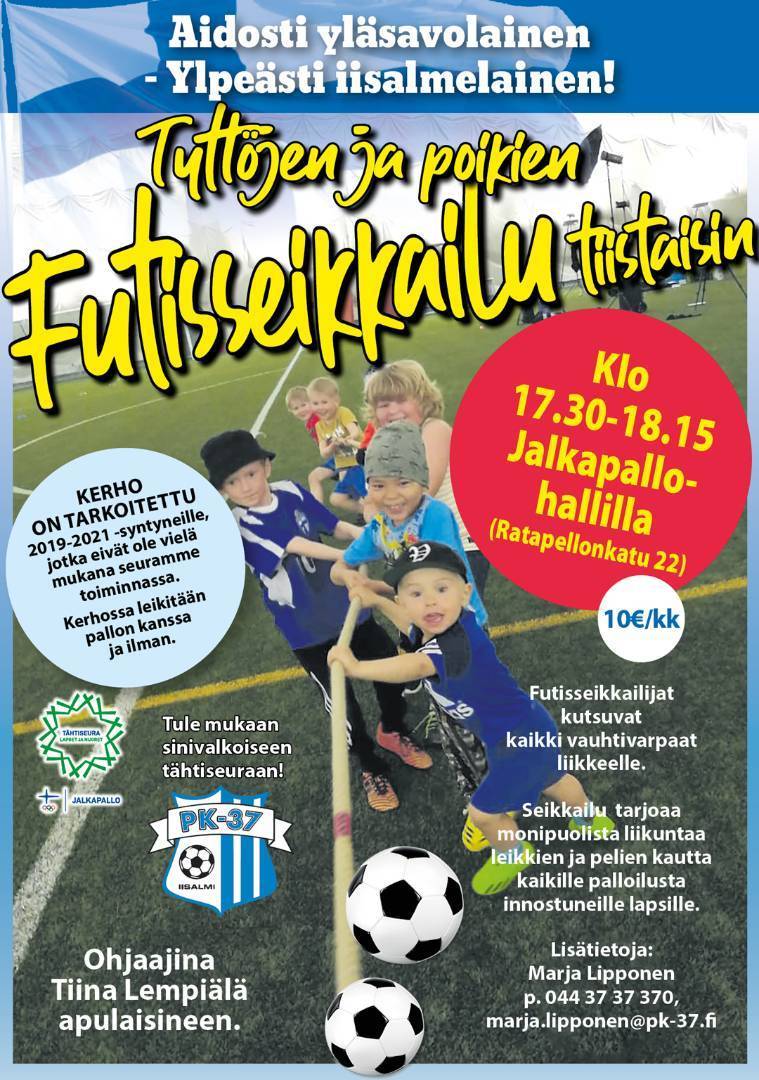 Futisseikkailu pojille ja tytöille tiistaisin jalkapallohallilla - Leikitään ja liikutaan yhdessä!