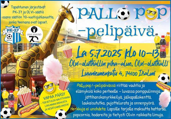 ​Pallo Pop! -pelipäivä la 5.7. klo 10-13 Olvi-oluthallin piha-alueella