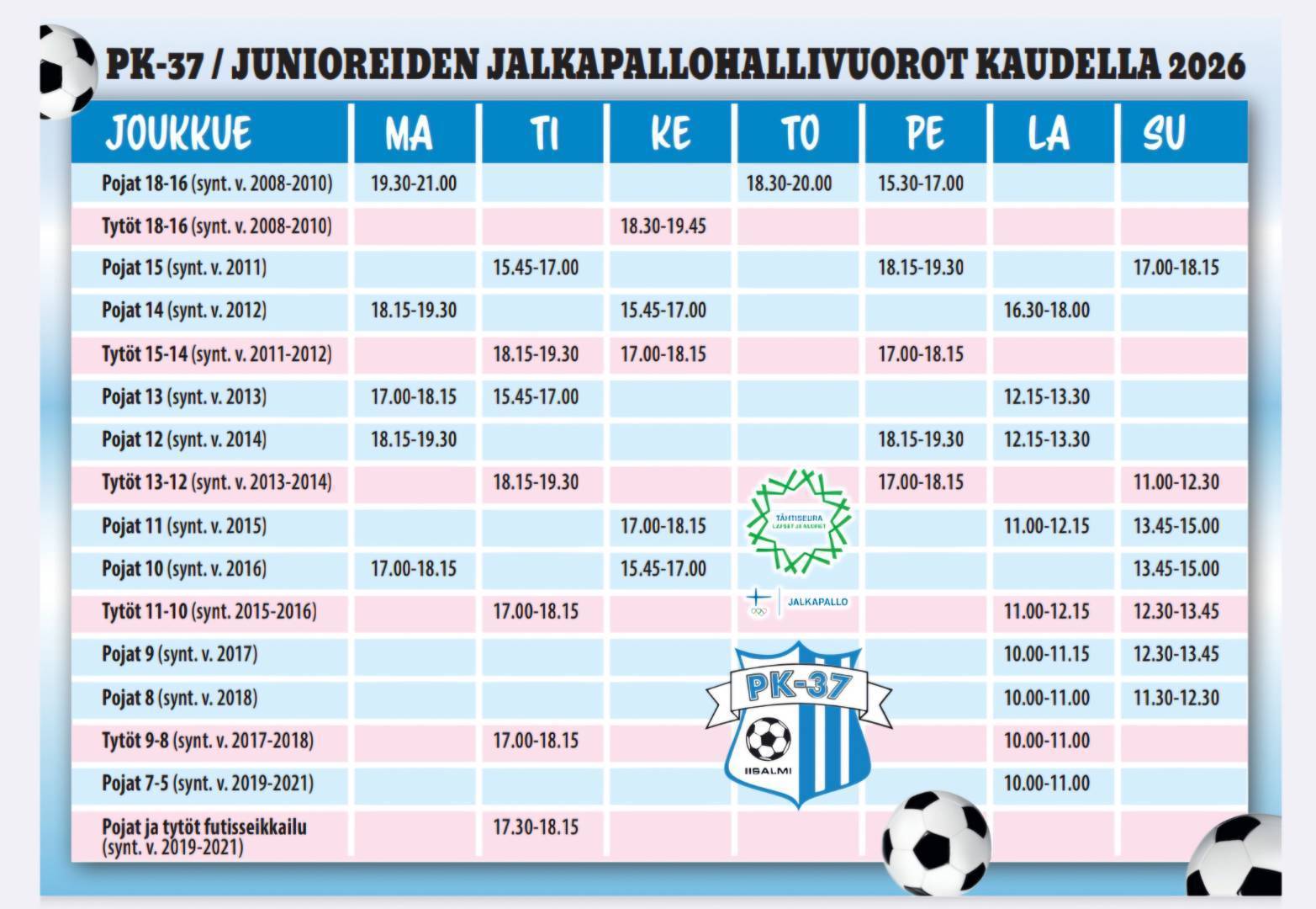 Juniorijoukkueiden talviharjoittelu on käynnistynyt jalkapallohallissa - Tule sinäkin mukaan!