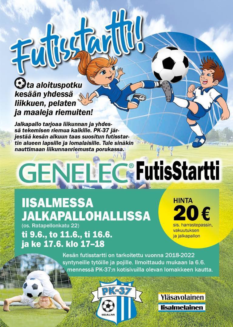 Ota aloituspotku kesään - Tule mukaan Genelec FutisStarttiin Iisalmen jalkapallohallille!