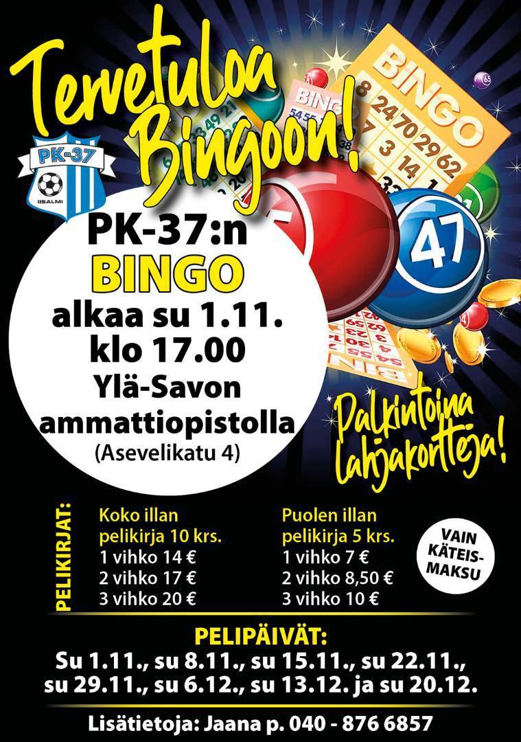 Tervetuloa Bingoon sunnuntaisin Ylä-Savon ammattiopistolle - Aina jouluun saakka!