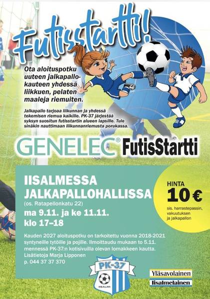 Genelec FutisStartti 2018-2021 syntyneille lapsille Iisalmen jalkapallohallissa - Tule mukaan!