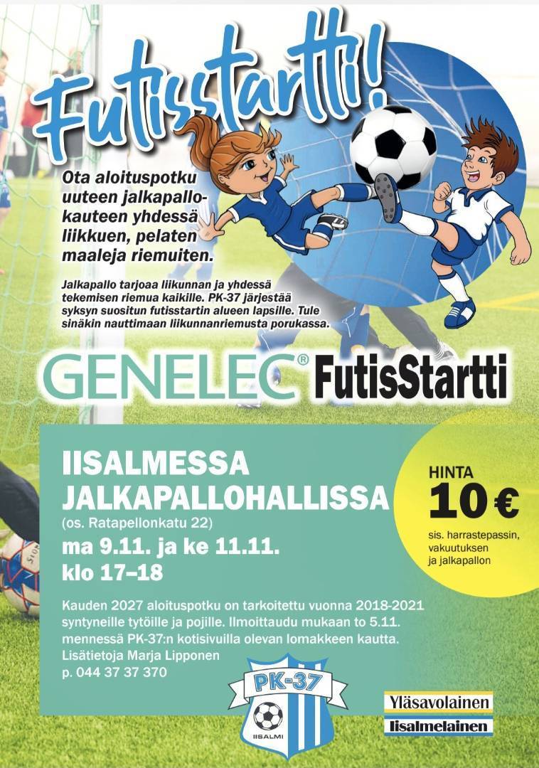 Genelec FutisStartti 2018-2021 syntyneille lapsille Iisalmen jalkapallohallissa - Tule mukaan!