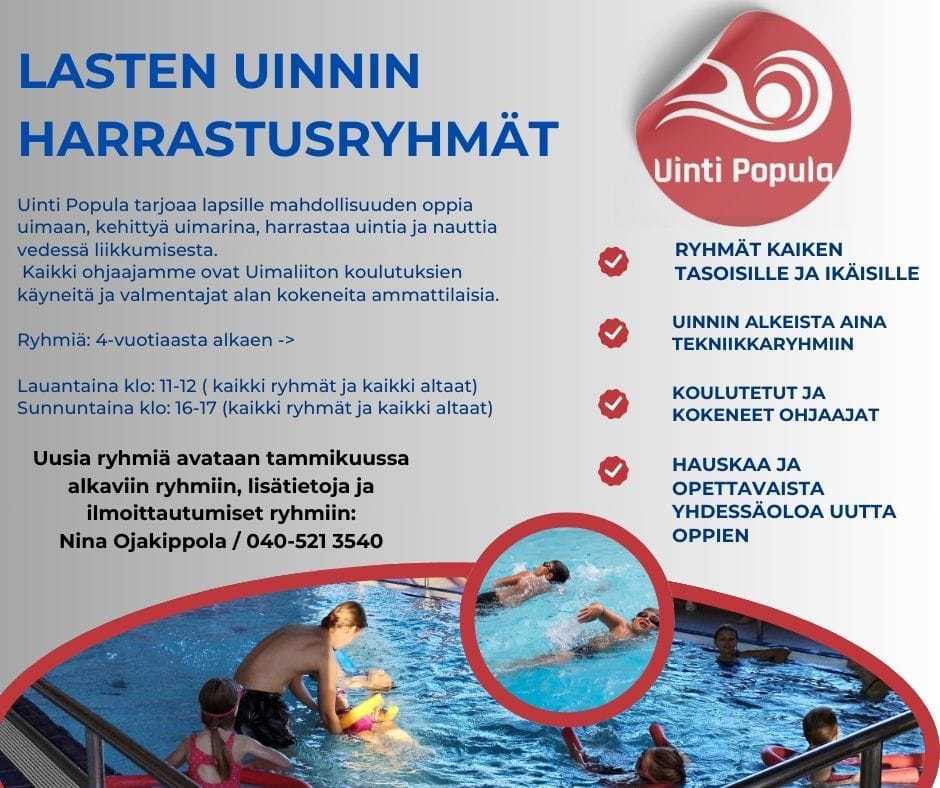 Uinti Populan lasten harrastusryhmiin avattu uusia paikkoja