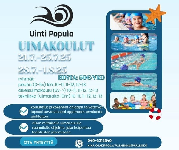 Uinti Populan kesän uimakoulut tulevat taas!