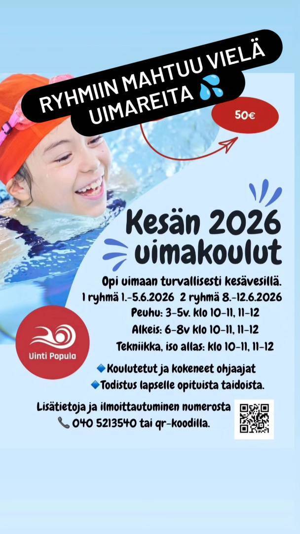 Tervetuloa mukaan Uinti Populan uimakouluihin!