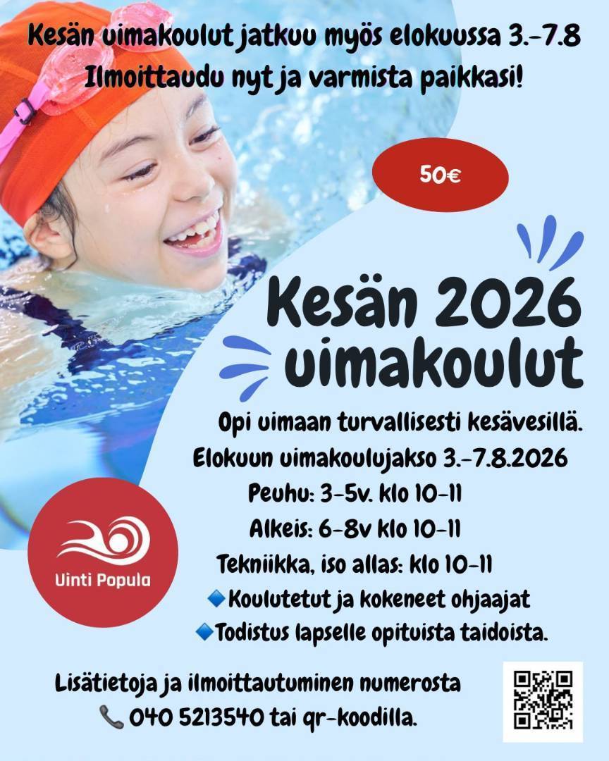 Elokuun uimakoulut - ilmoittaudu mukaan!