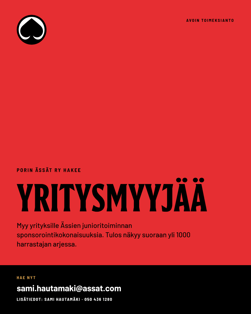 Porin Ässät ry hakee yritysmyyjää