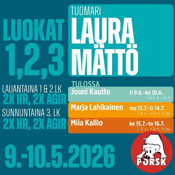 Agility -Toukokuun toilailut 9. - 10.5.2026 - KISAKIRJE JA LÄHTÖLISTAT NYT TÄÄLLÄ