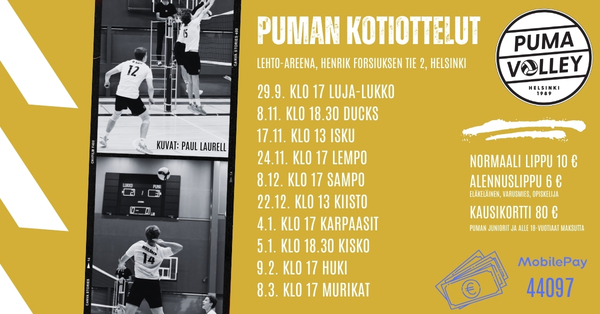 Puman 1-sarjakausi alkaa kotiottelulla Luja-Lukkoa vastaan 29.9. klo 17