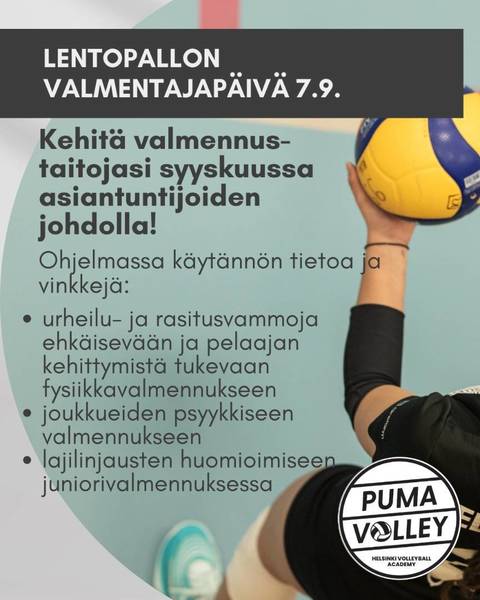 Valmentaja: Tule kehittämään osaamistasi PuMa-Volleyn valmentajapäivään asiantuntijoiden johdolla