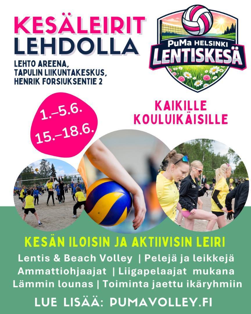 ​PuMan kesäleirit 2026 – lentopalloa, beach volleyta ja liikunnan iloa!