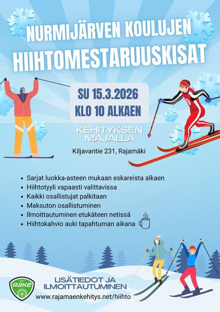 Nurmijärven koulujen hiihtomestaruuskilpailut sunnuntaina 15.3.2026 klo 10